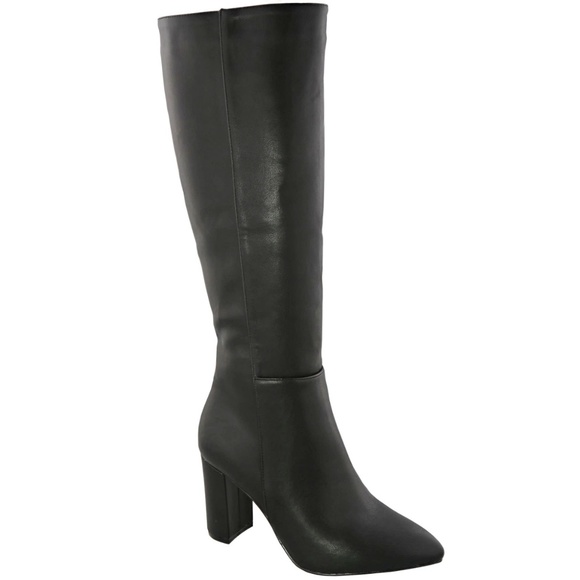 Restocked New Black Point Toe Knee High Chunky Heel Boots - Picture 2 of 4